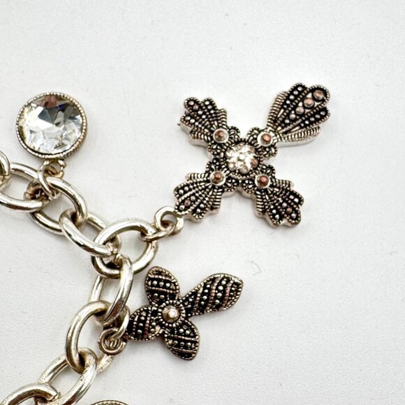 Bracelet With Rhinestones and Cross Charms Silver Tone - Picture 3 of 8